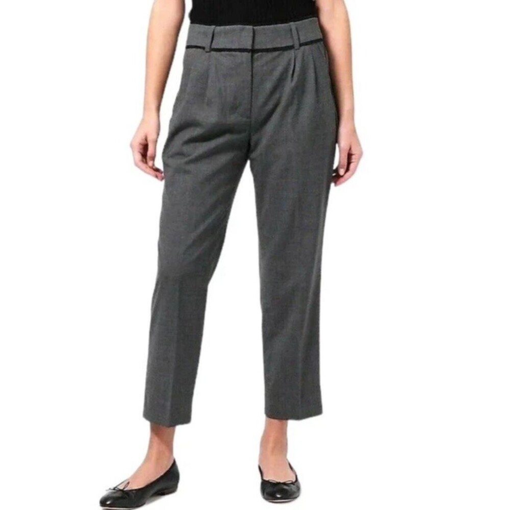 NWT J CREW Trouser Pants Size 4 Ankle Crop Crochet Trim Pleated Gray Career Wear